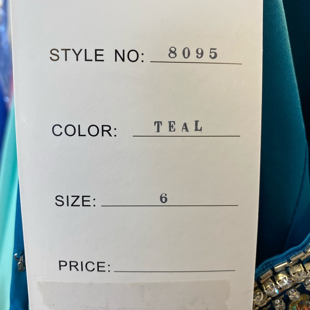 Rachel Allan Teal Strapless Mermaid Gown - Picture 4 of 9